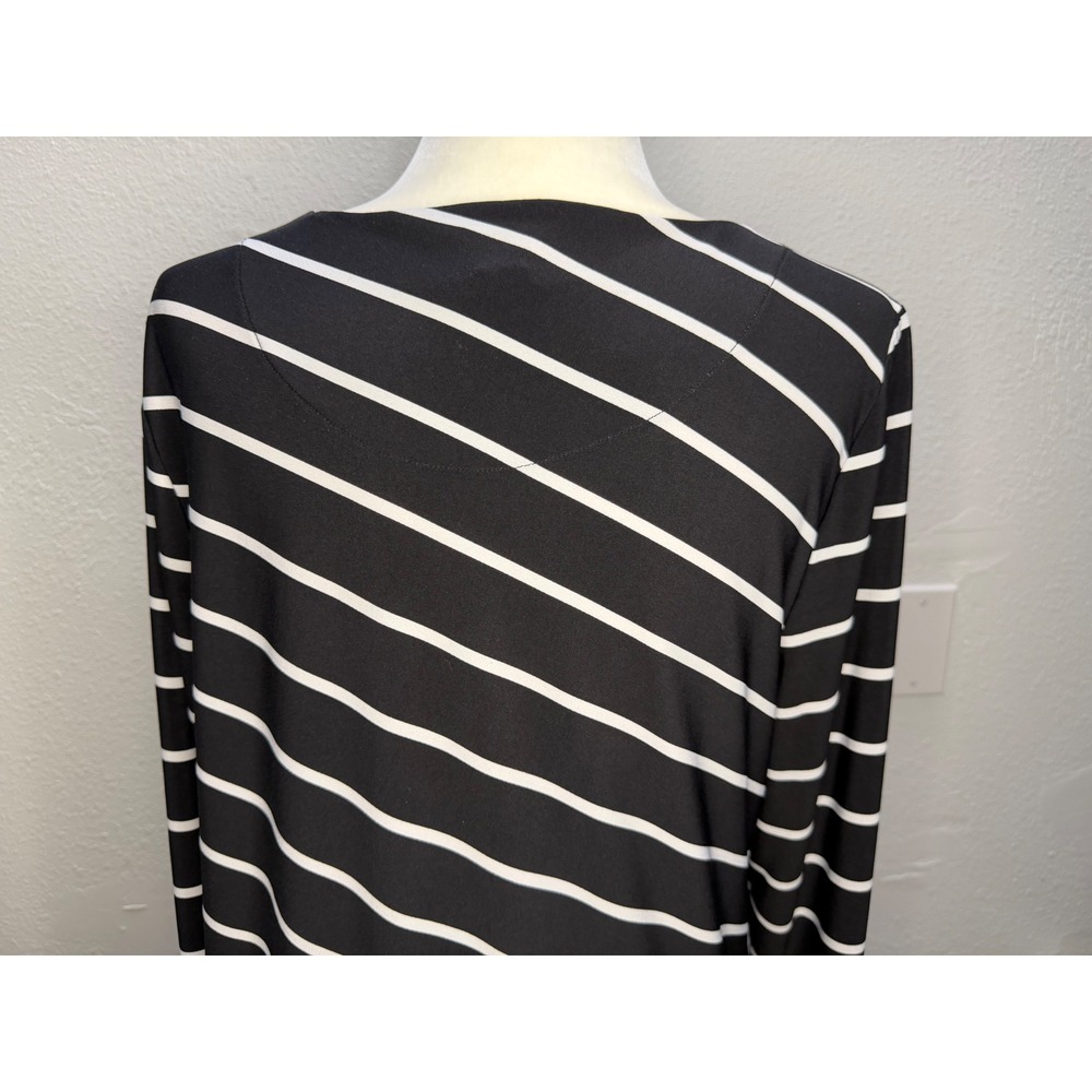 Chico's Travelers Women 2/L Black White Striped Blue Paisley Asymmetrical Tunic - Picture 11 of 12